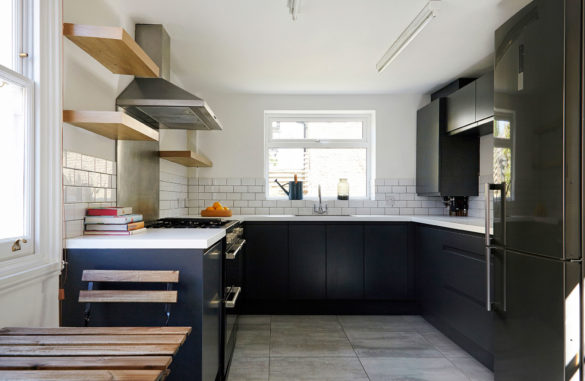 House of Sylphina interior design, Stoke Newington. Blue kitchen.