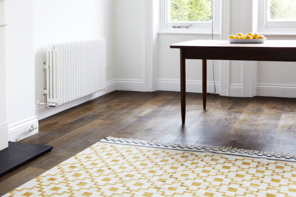 House of Sylphina, minimalist interior design, London. Geometric rug tying room together.