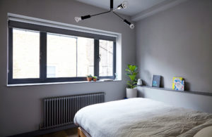 House of Sylphina interior design, Dalston. Contemporary grey bedroom